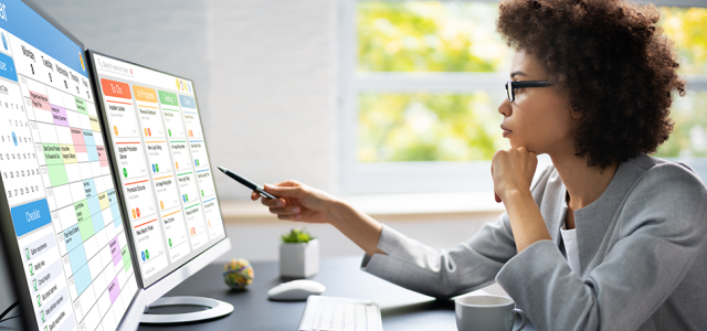 woman looking at a monitor